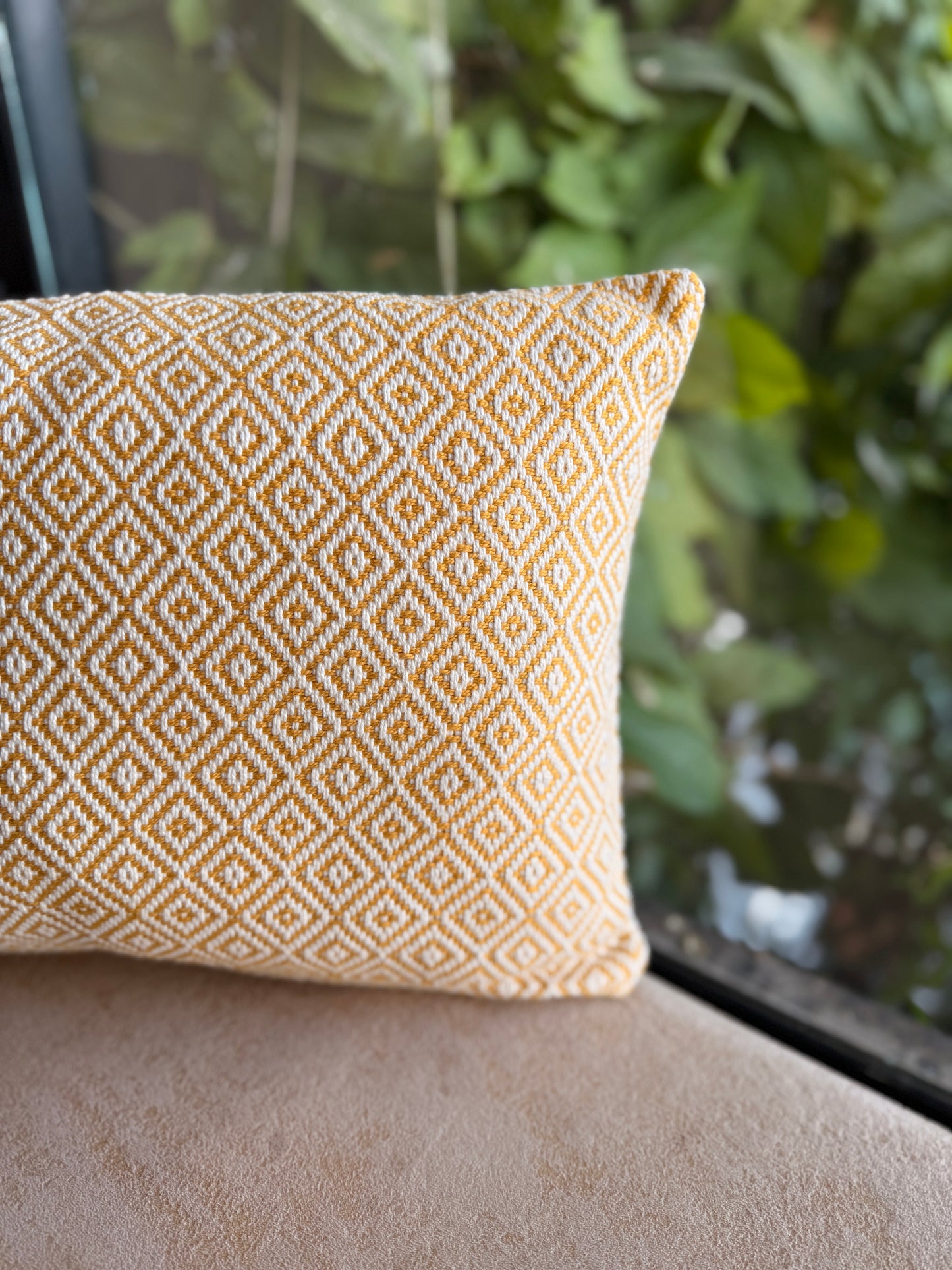 Yellow and White Diamond Pattern Cushion Cover