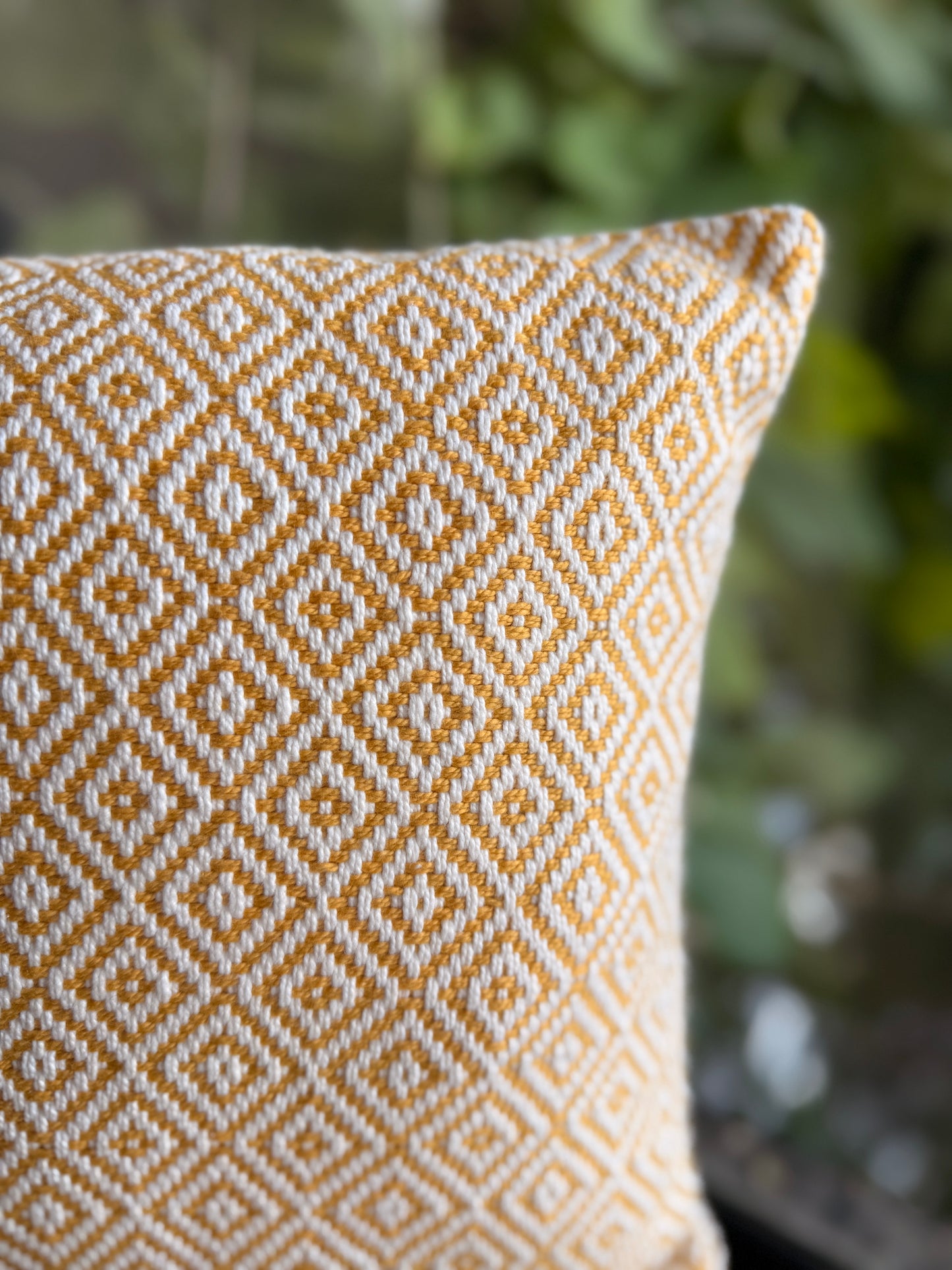 Yellow and White Diamond Pattern Cushion Cover