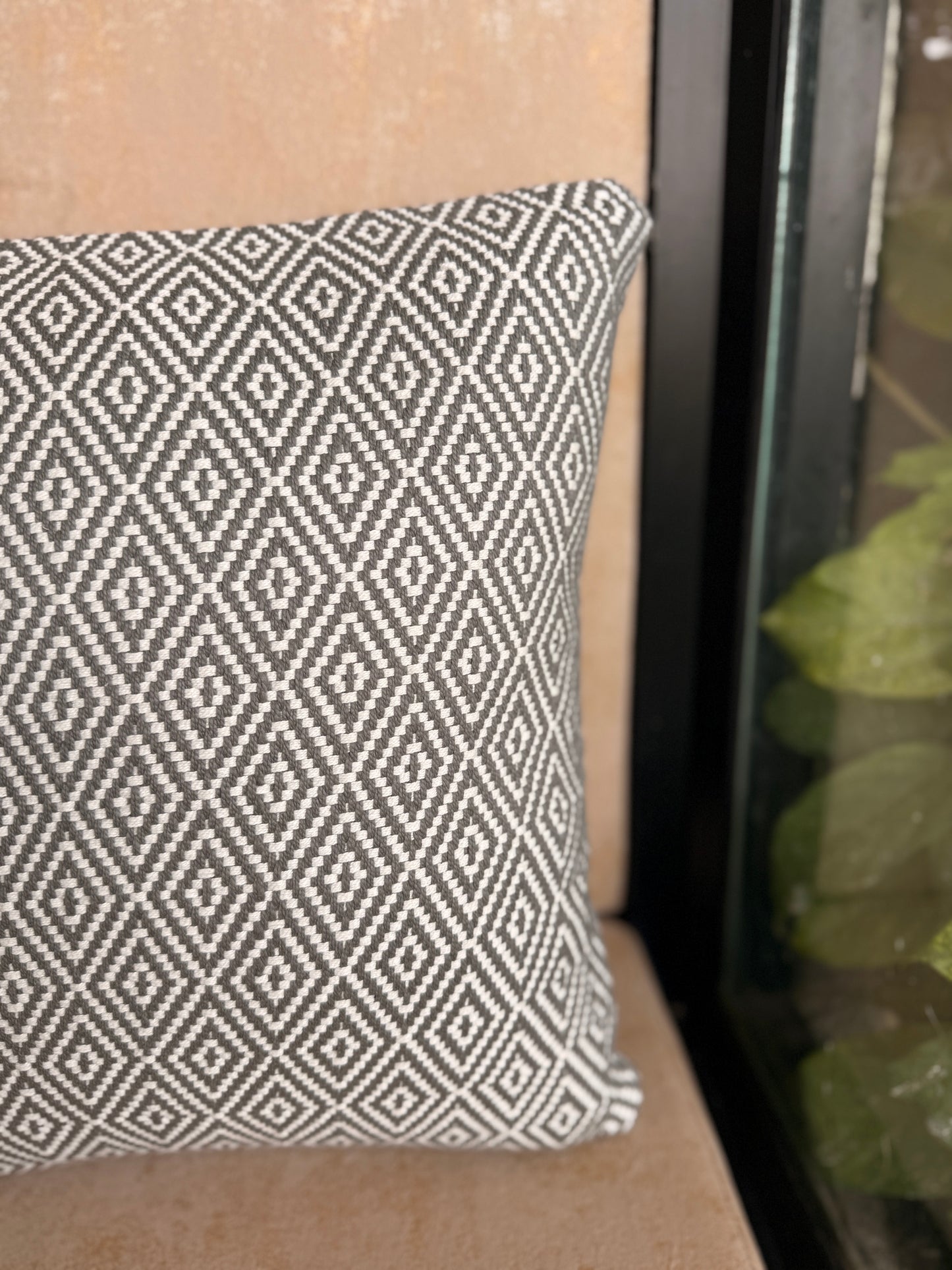 Grey and White Diamond Pattern Cushion Cover