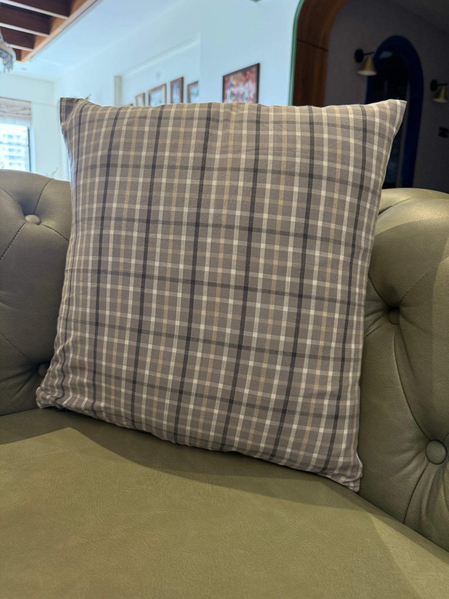 Grey Plaid Cushion Cover