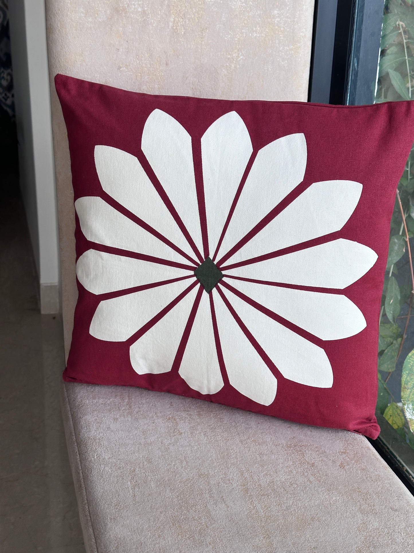 Maroon Printed Cushion Cover