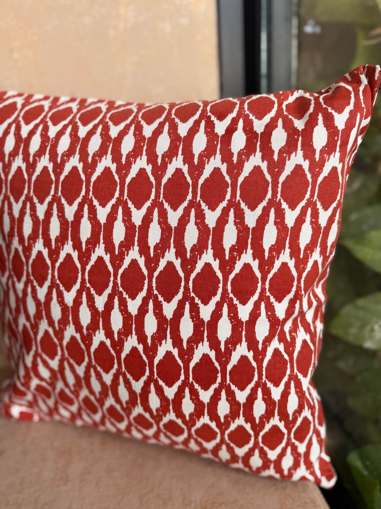 Midnight Ikat Brick Red Cushion Cover