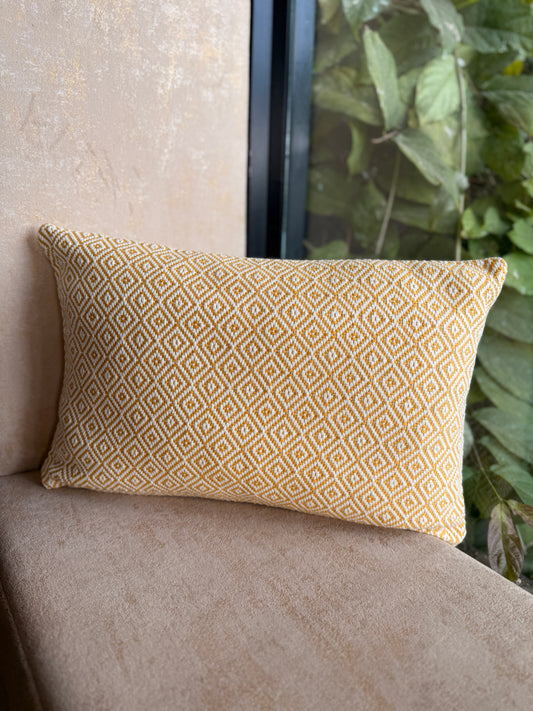 Yellow and White Diamond Pattern Cushion Cover