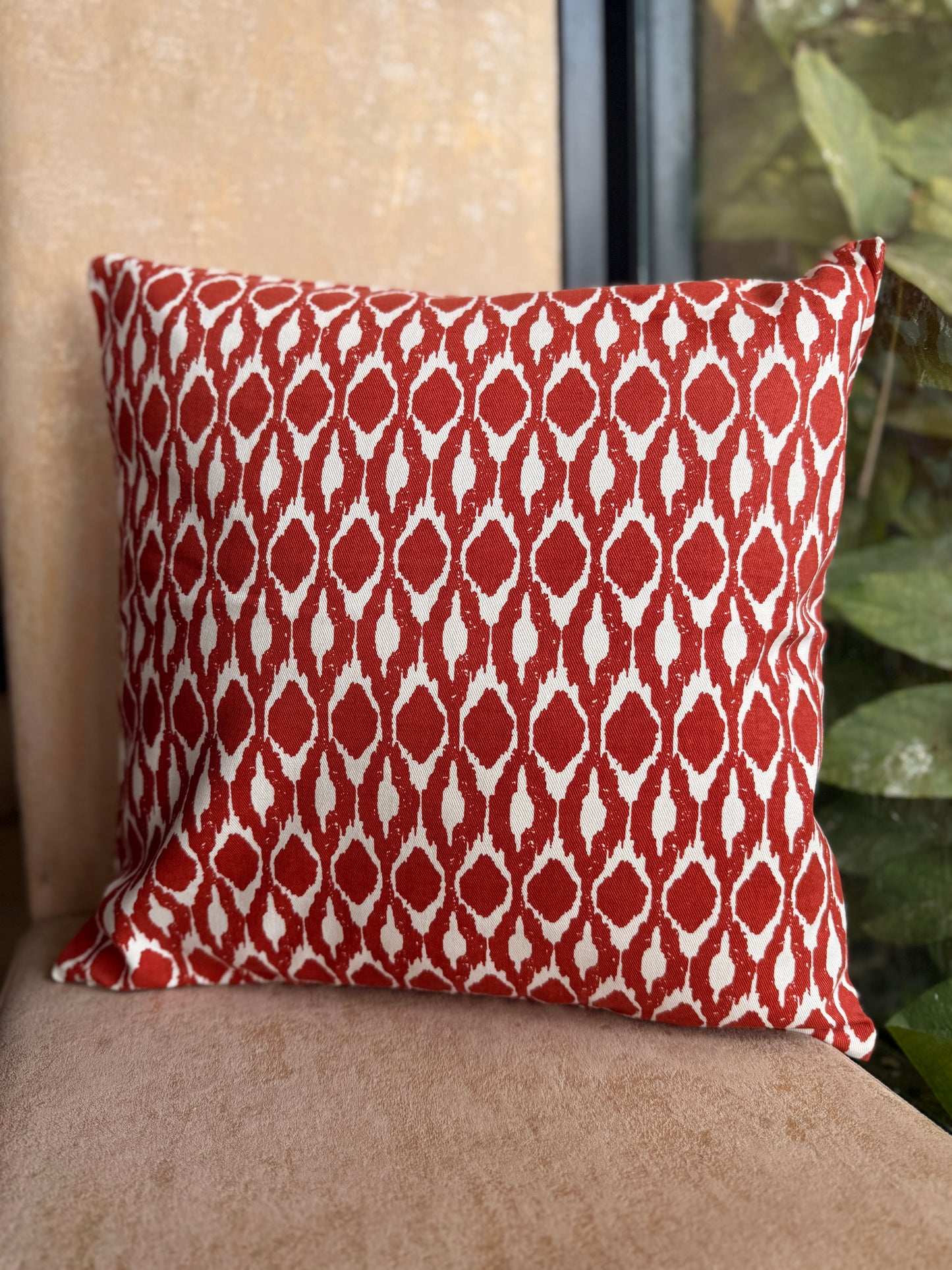 Midnight Ikat Brick Red Cushion Cover