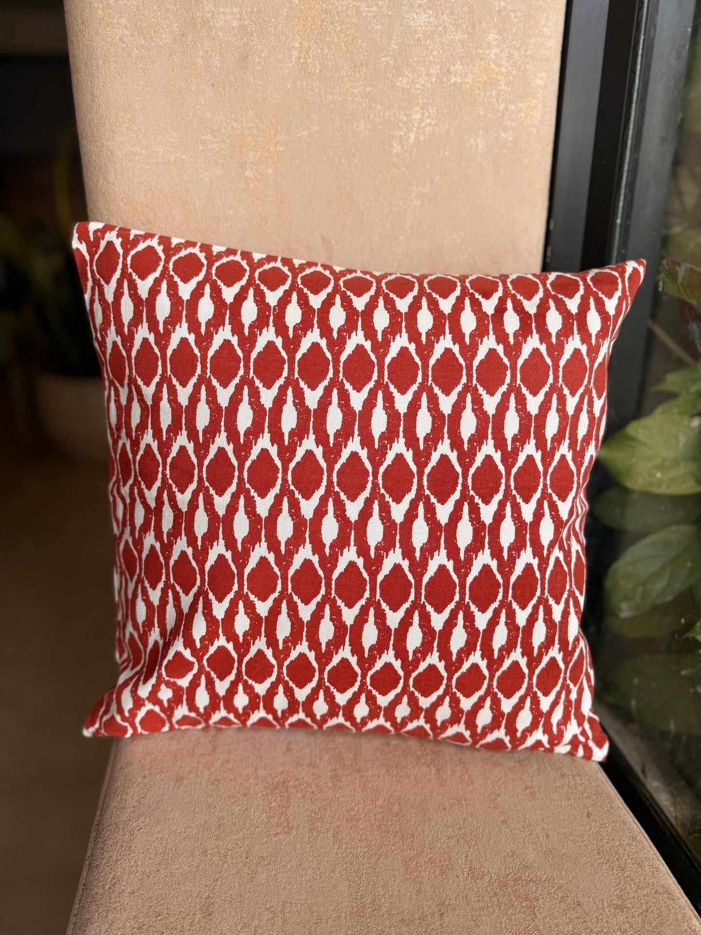 Midnight Ikat Brick Red Cushion Cover