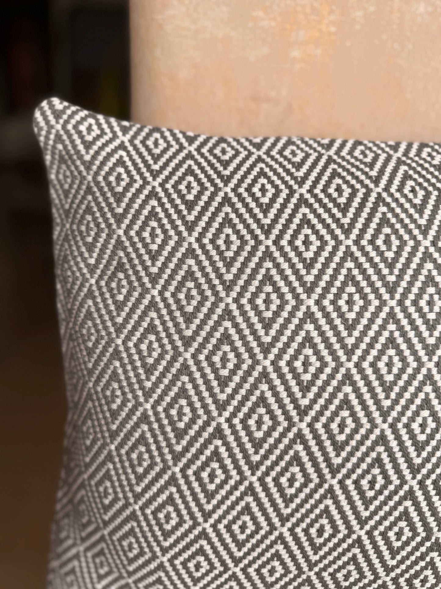 Grey and White Diamond Pattern Cushion Cover