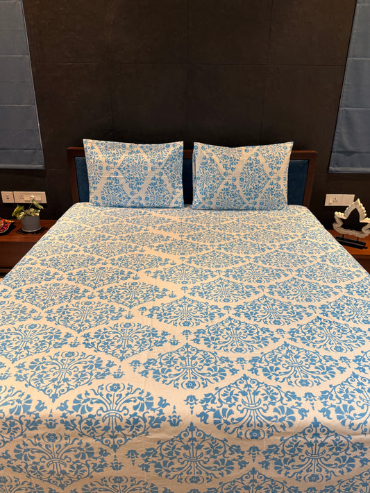 Blue Floral Printed Bed Sheet