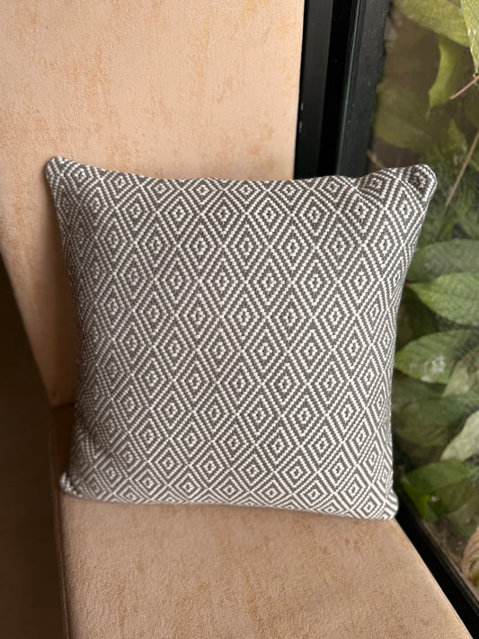 Grey and White Diamond Pattern Cushion Cover
