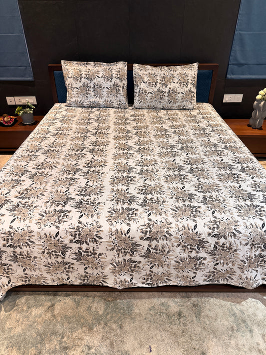 Grey Flower Printed Bed Sheet