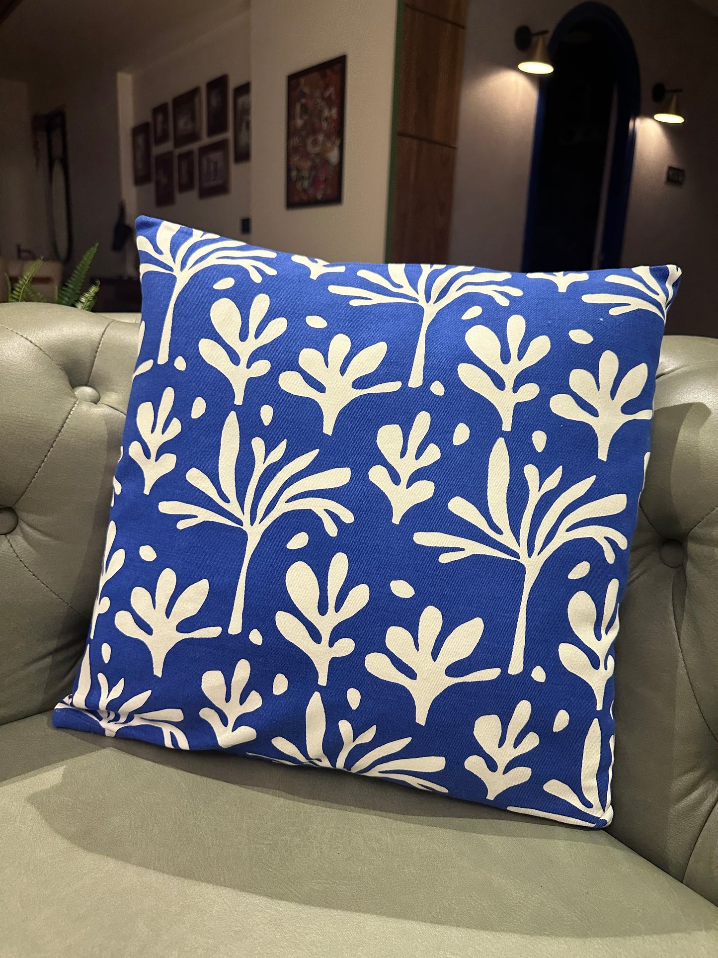 Blue Flower Printed Cushion Cover
