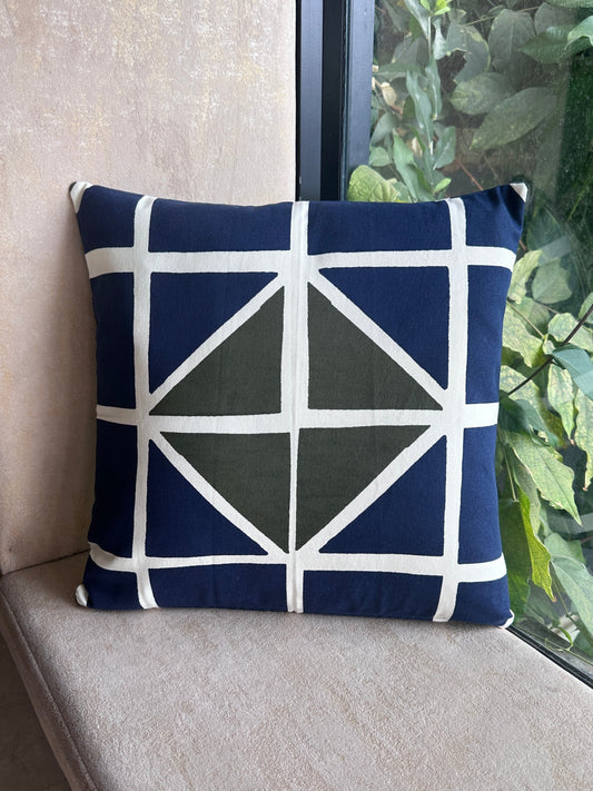 Triangle Print Blue and Olive Cushion Cover