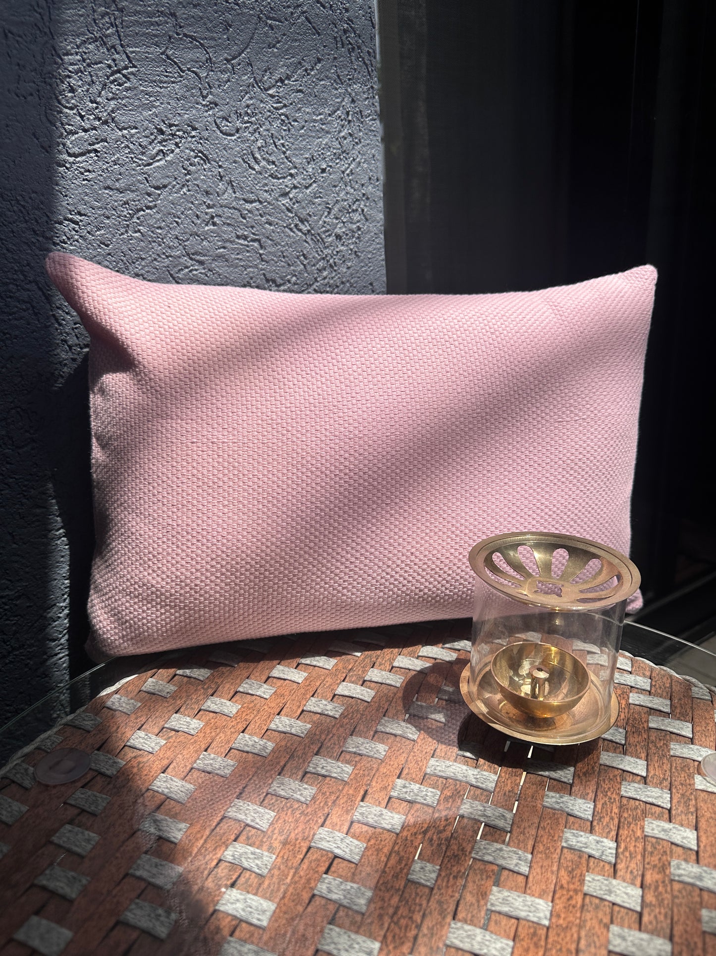 Pink Woven Cushion Cover