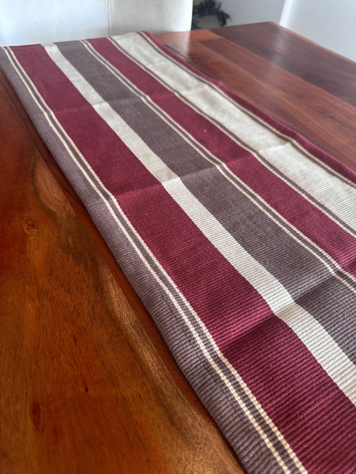 Maroon and Beige Stripe Runner
