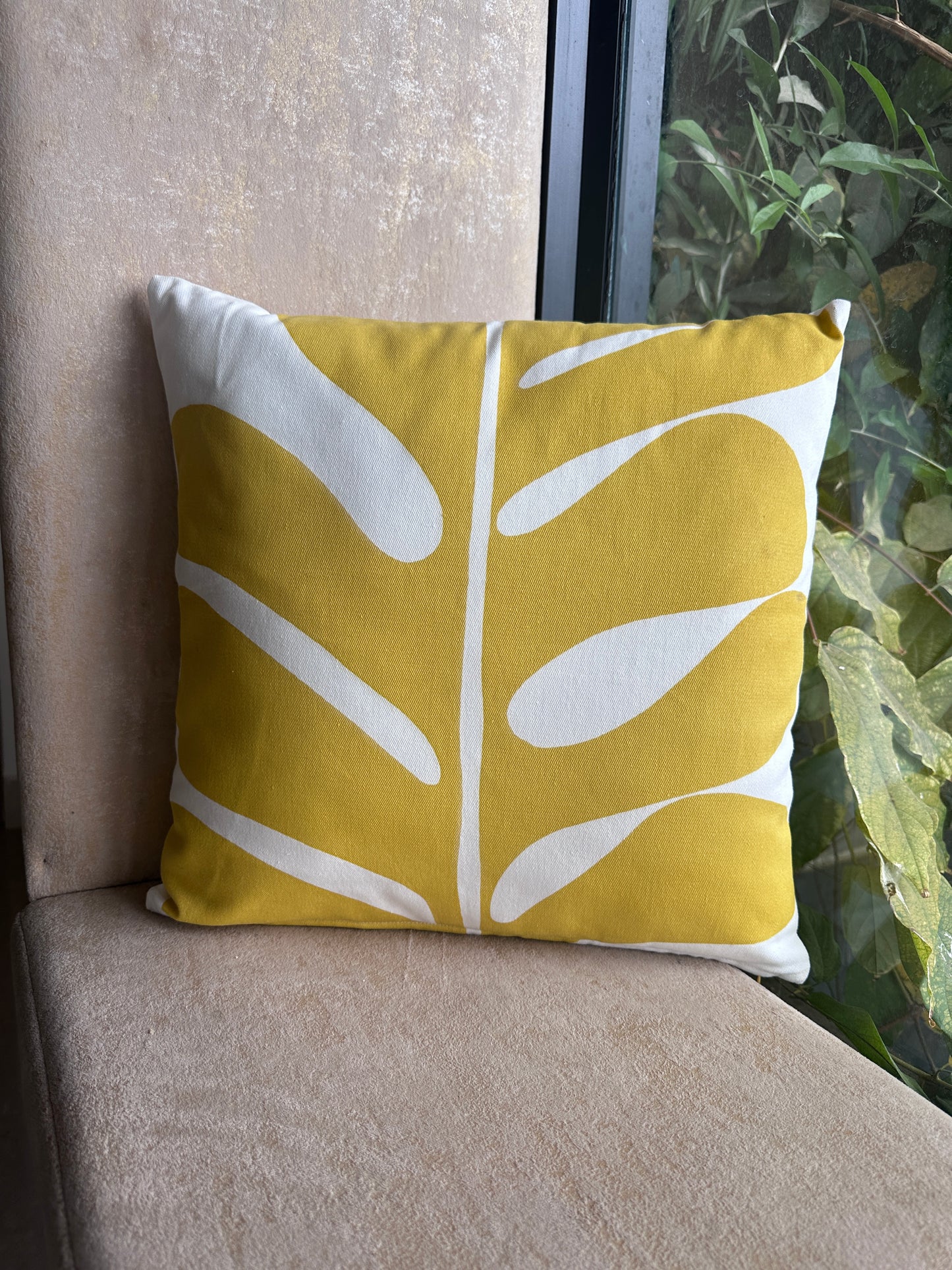 Yellow Leaf Printed Cushion Cover