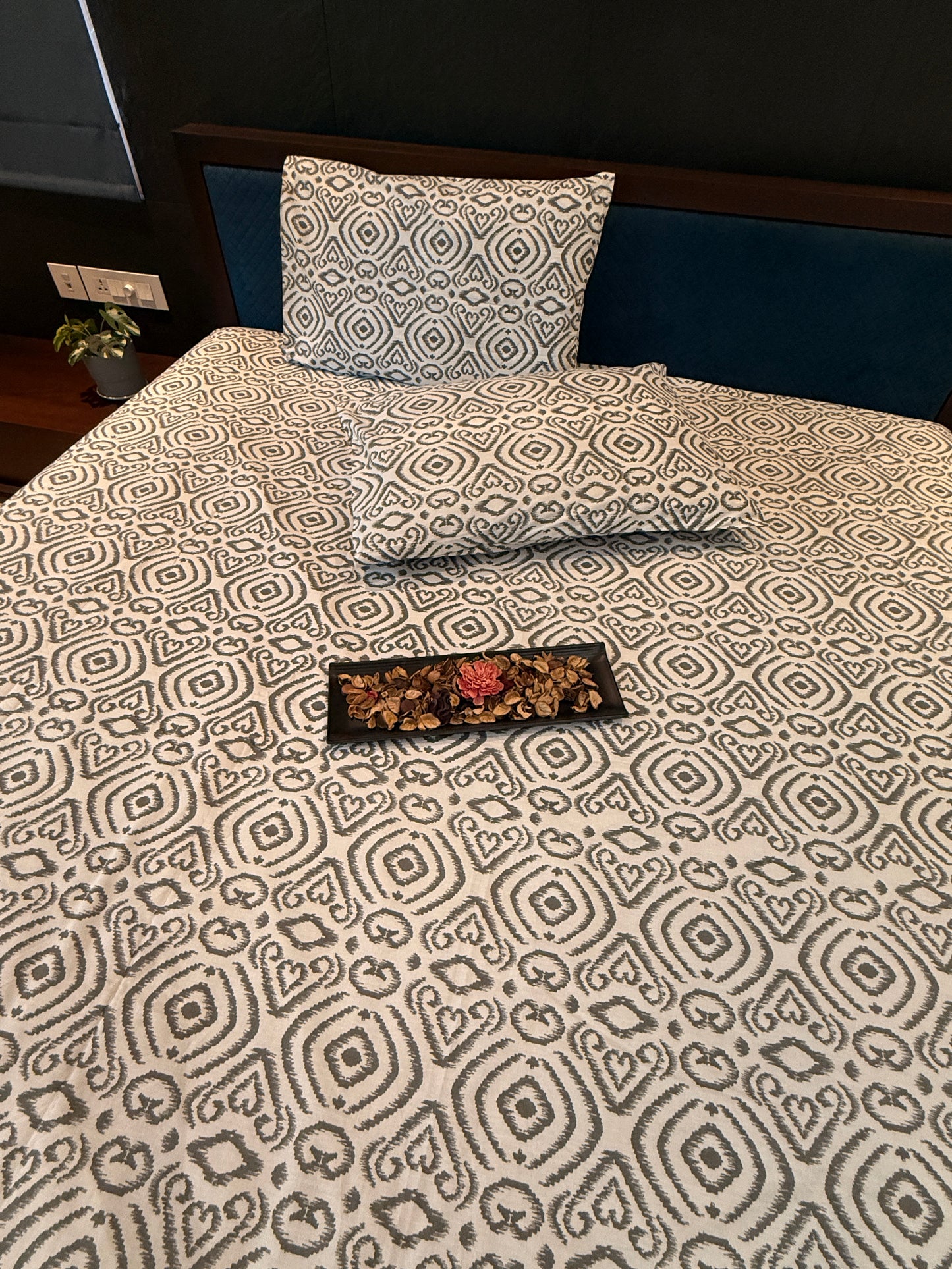 Grey Printed Bed Sheet