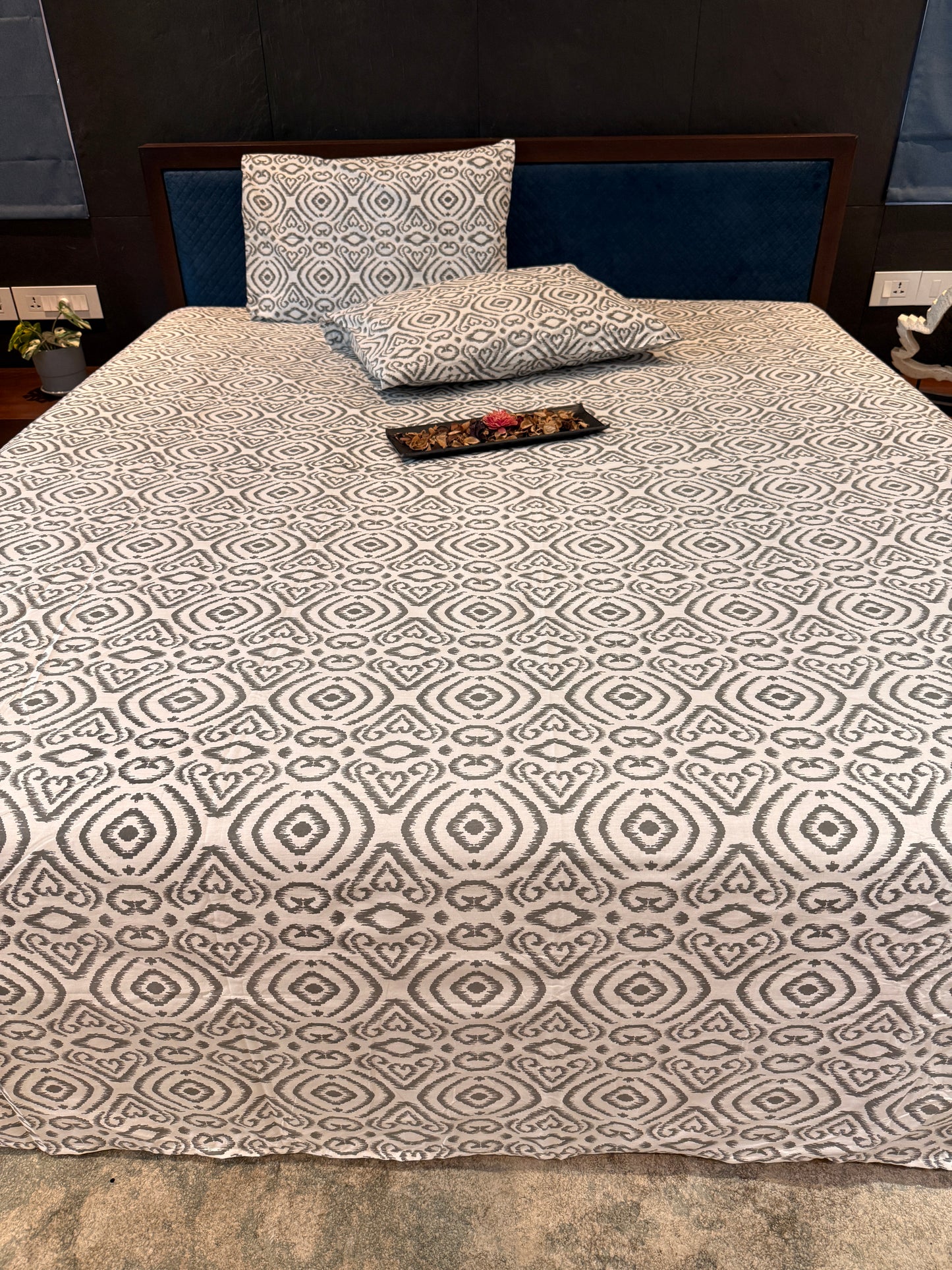 Grey Printed Bed Sheet